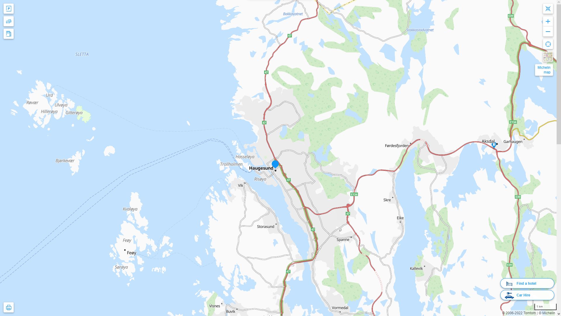 Haugesund Highway and Road Map